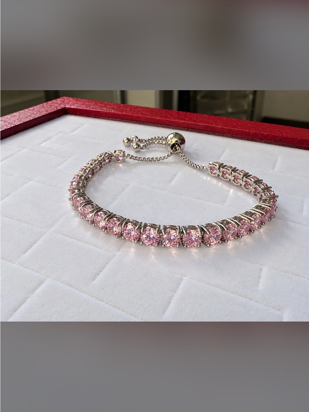 Pink simulated Diamond Tennis Bracelet Sterling Silver